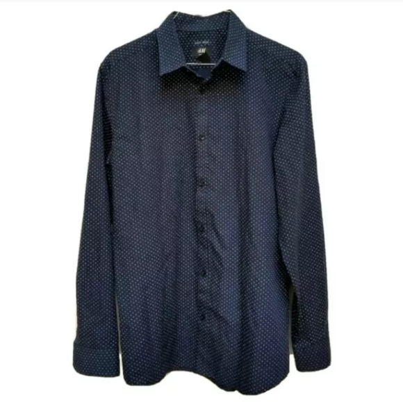 H&M Dotted Button-Up Dark Blue Men's Shirt Size M - Picture 1 of 3
